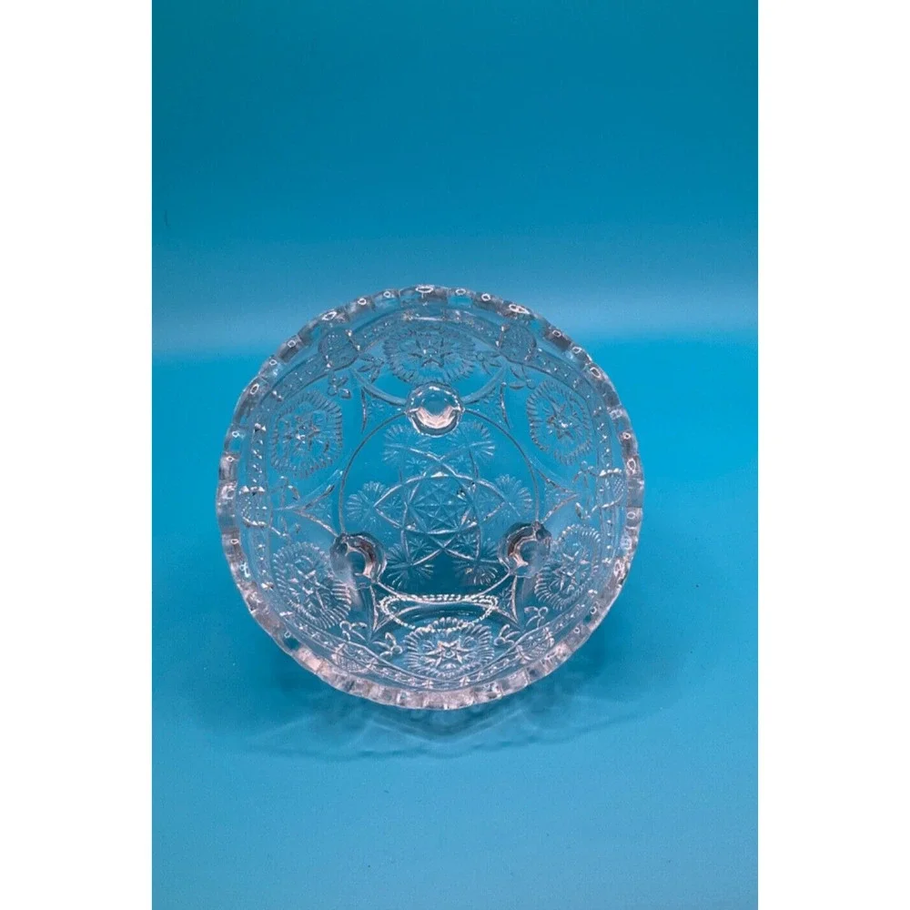 Vintage Footed Cut Glass Etched Round Nut Bowl -‎ 4